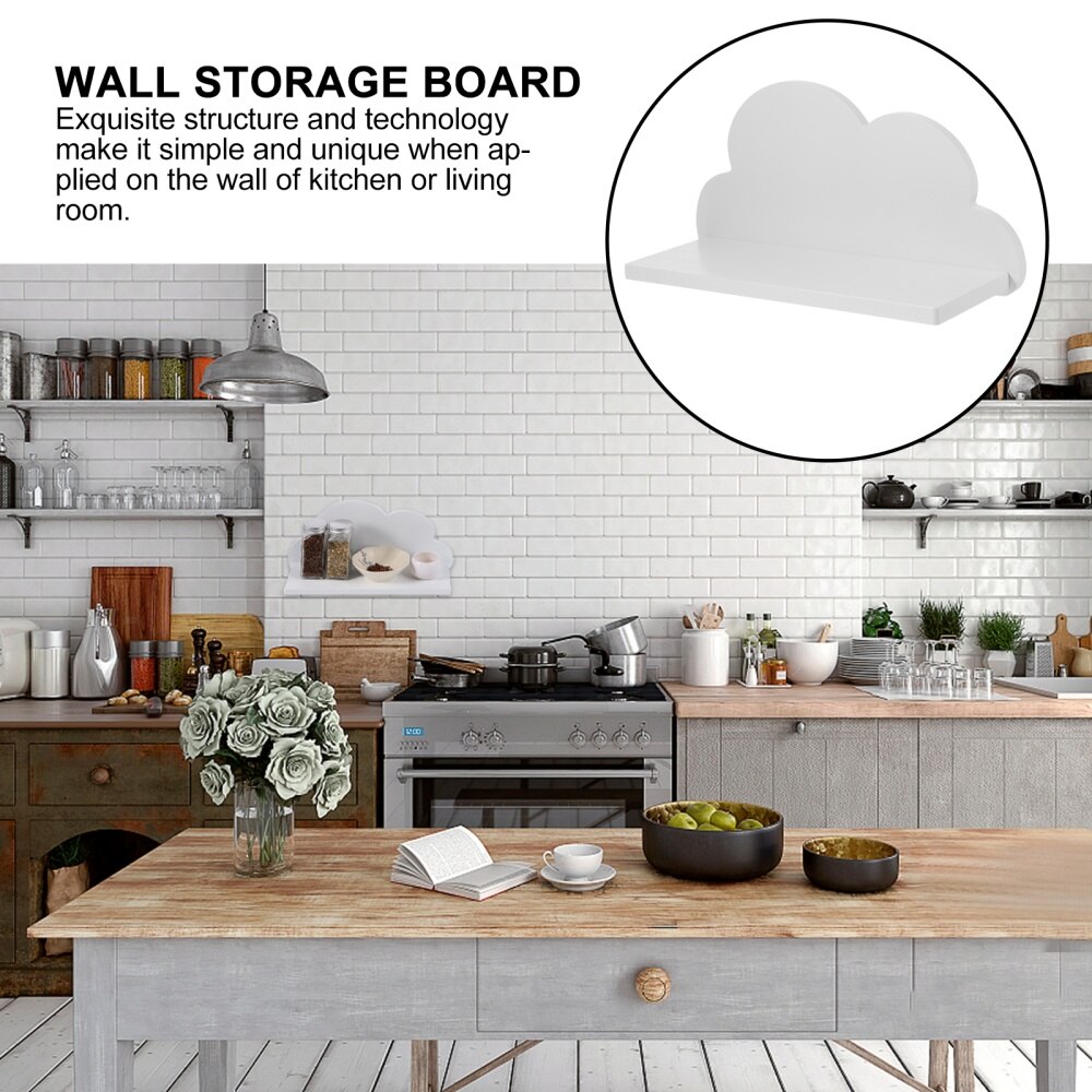 1pc Cloud Shape Floating Shelf Wall Mounted Wood Wall Shelf for Home (White)