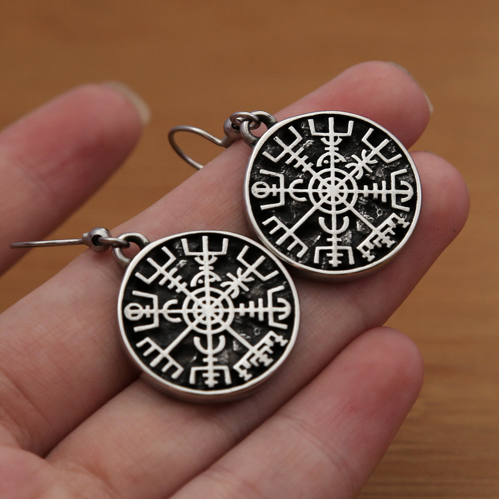 Boucles d'oreilles boussole Rune Viking Vintage simples pour femmes et filles, en acier inoxydable 316L, amulette nordique à la , bijoux ,