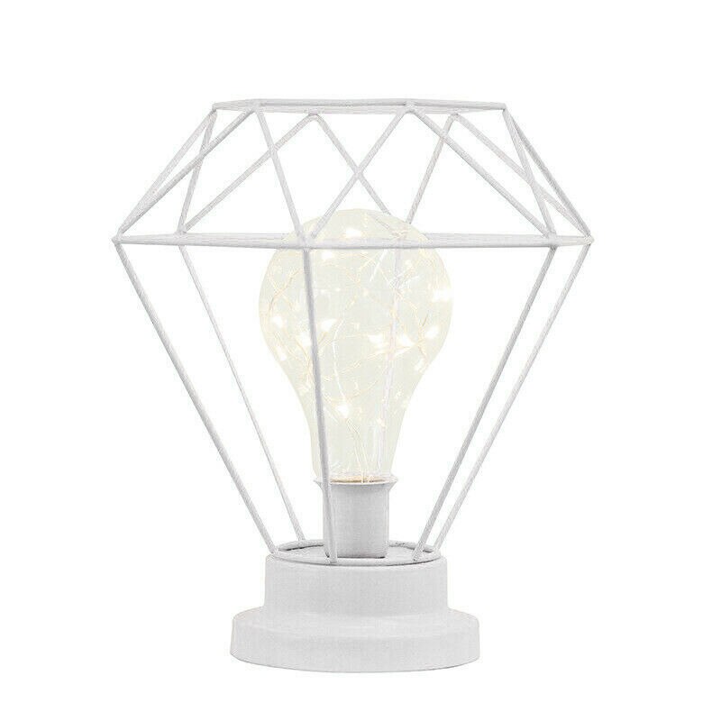 Geometrisk bordlampe retro geometriske industrielle led lyspærer skrivebord bord seng side lampe batteri usb for soverom dekorer: Hvit