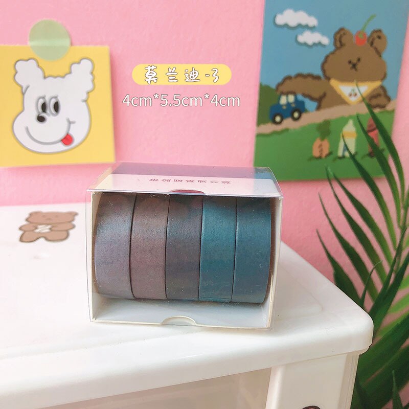 Ensemble de Scotch Washi Décoratif de Scrapbooking, Ruban Adhésif Solide, Mignon, Bande, Fournitures de Papeterie Scolaire, 5 Rouleaux/Boîte: C