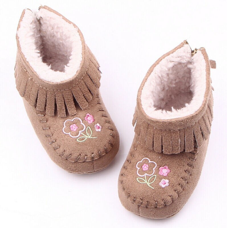 Nette Neugeborene Baby Mädchen Weichen Booties Winter Warm Schnee Stiefel Blume Sohle Schuhe 0-18M