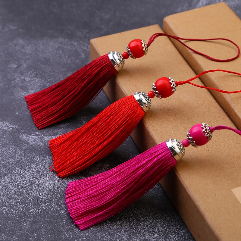 Écharpe à franges en soie 18cm, 2 pièces/lot, avec perles acryliques, pendentif pour coudre des rideaux, accessoires de bijoux, décor de mariage à faire soi-même