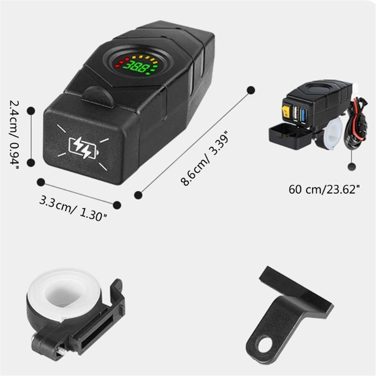 C1FB 20-80V E-bike stuur USB-oplader 24V 36V 48V 60V QC3.0 snelladeradapter (rood licht)
