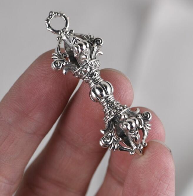 100% 925 Zilveren Tibetaanse Dorje Hanger 925 Sterling Boeddhistische Vajra Hanger Massief Zilveren Tibetaanse Vajra Dore Amulet Hanger: Large