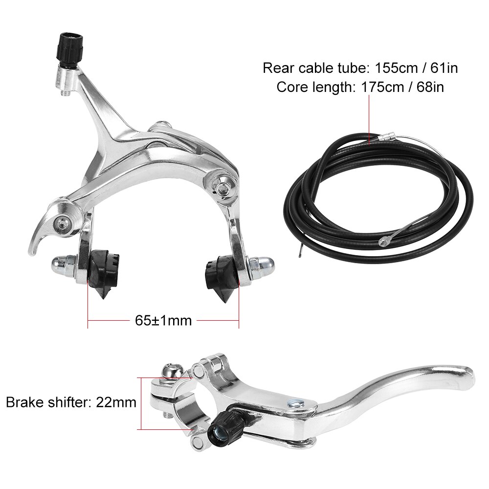 Front / Rear Fixie Bike Brake Kit Road Bike Cruiser Brake Set Bike Caliper Brake Kit Side Pull Brake Set: Silver Rear brake