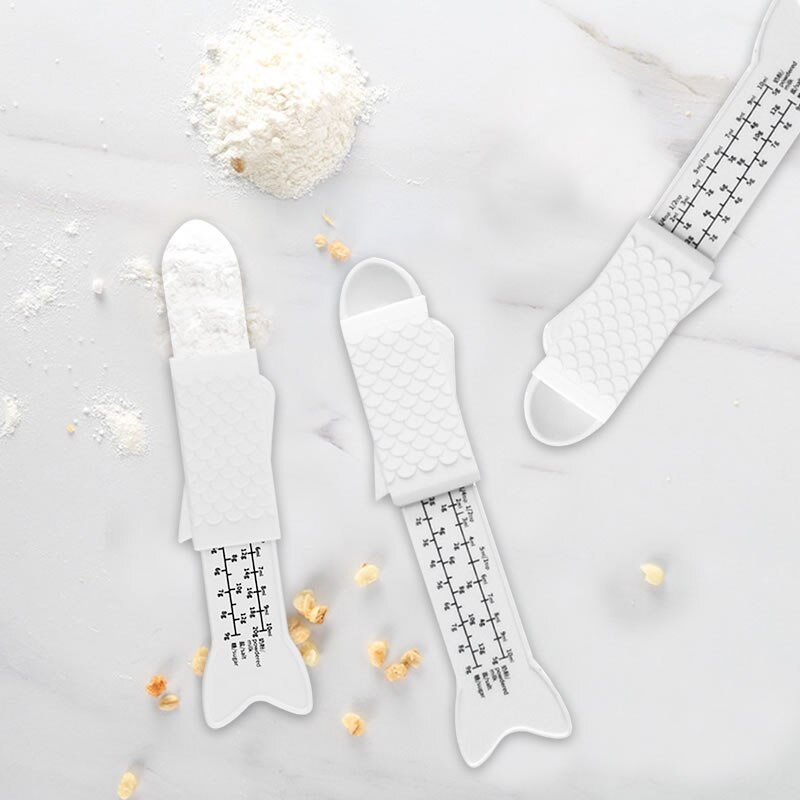 QueenTime Adjustable Measuring Spoon Cooking Salt Sugar Scoop Fish Shape Measuring Spoons With Scale Kitchen Gadgets