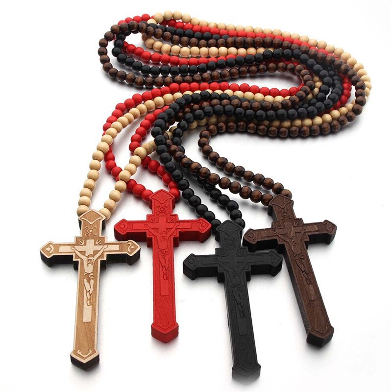 Rosarios Catolicos Jesus Cross Ketting Houten Cruz Madera Religieuze Sieraden Chapelet Catholique Cross Crucifijo Erkek Kolye