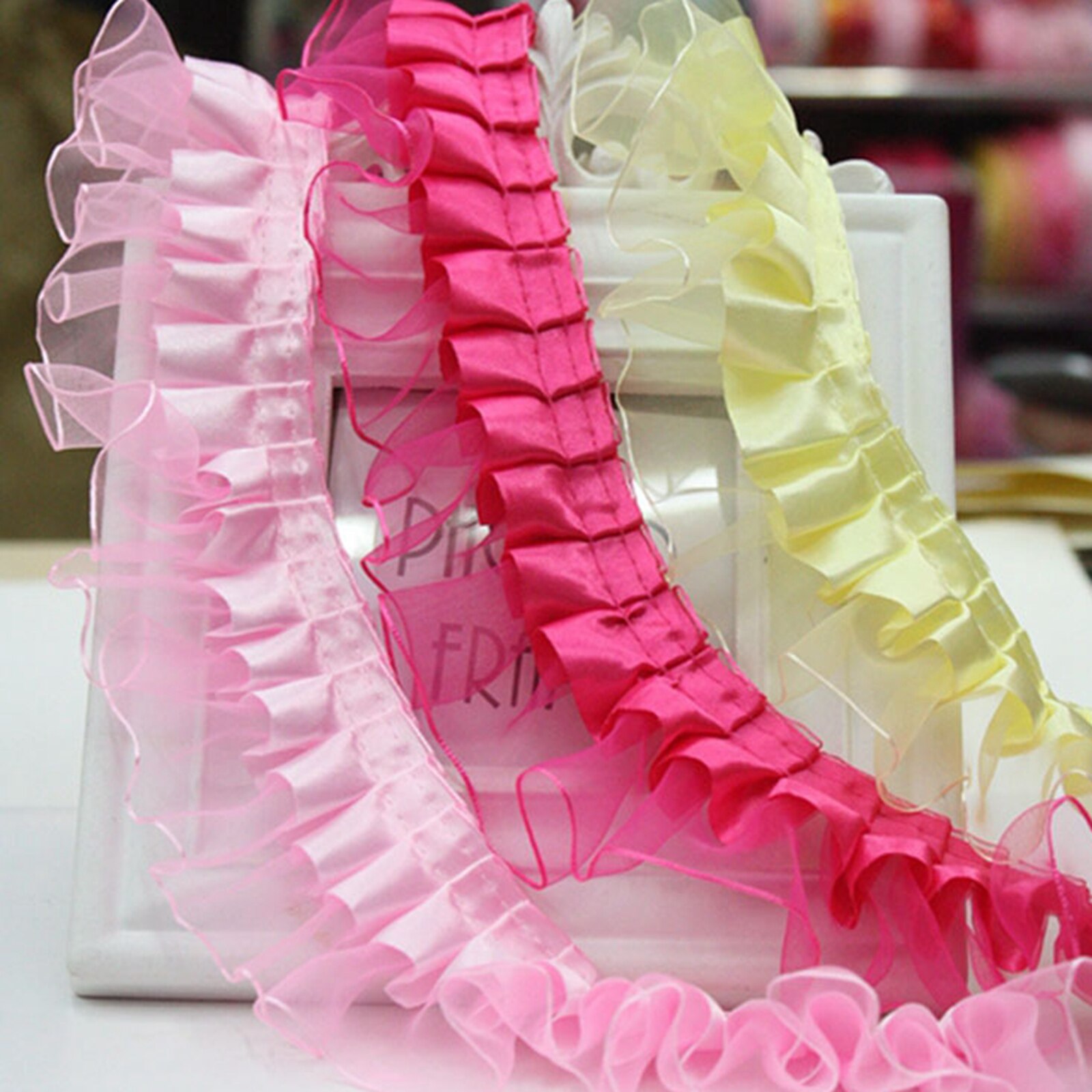5.5 Yards (5 Meter) double Layer Ruches Eenzijdige Organza Tulle Satin Lint Trim 40Mm Naaien Wedding Craft Diy