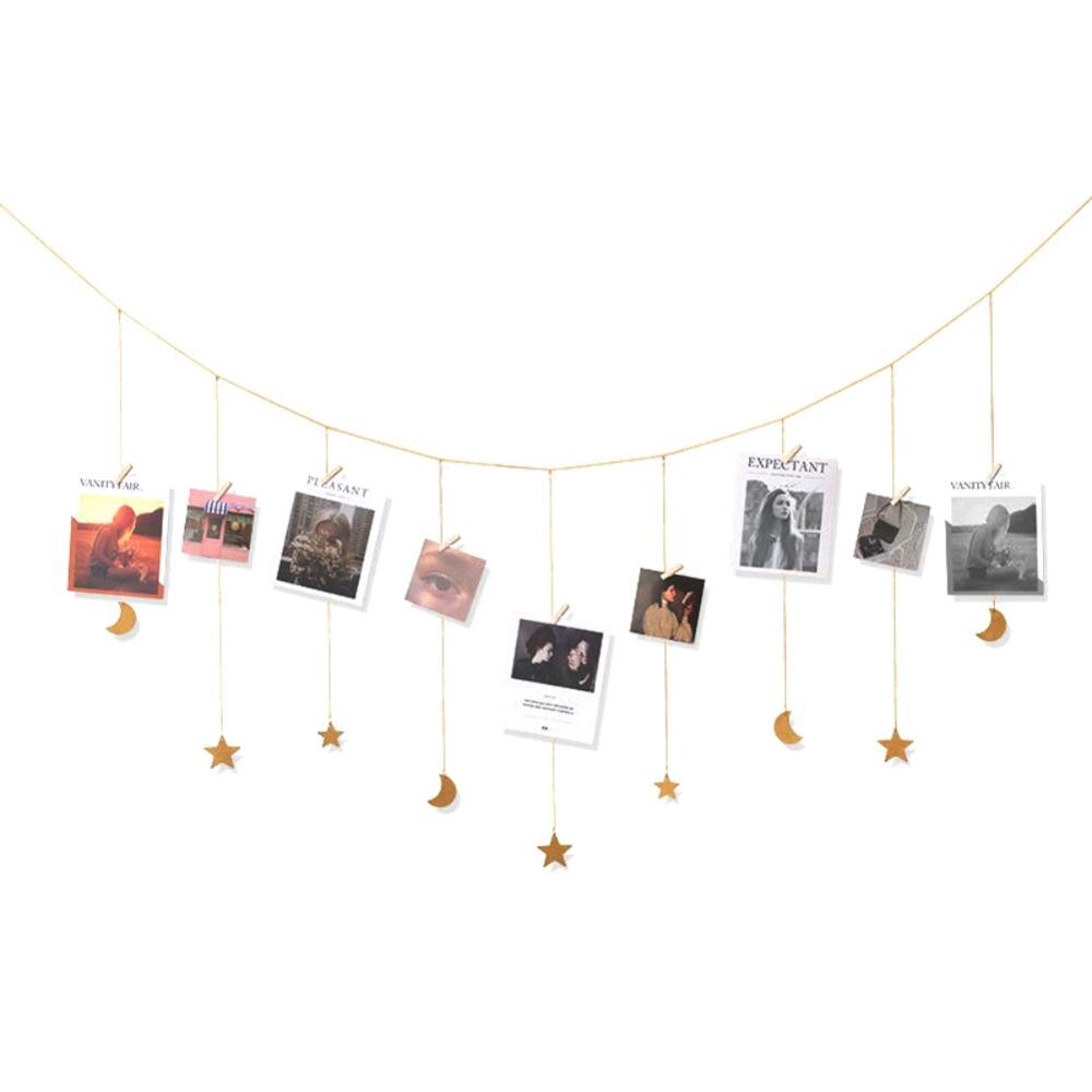 Foto Anzeige Holz Sterne Mond Phase Girlande Mit Ketten Bild Rahmen Collage Für Wohnzimmer Zauberstab Hängen Dekor
