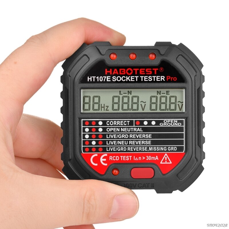 HT107 Socket Tester Voltage Test Eu/Uk/Us Plug Lijn Tester Rcd Voltage Meting Lcd Display Socket Tester lekkage