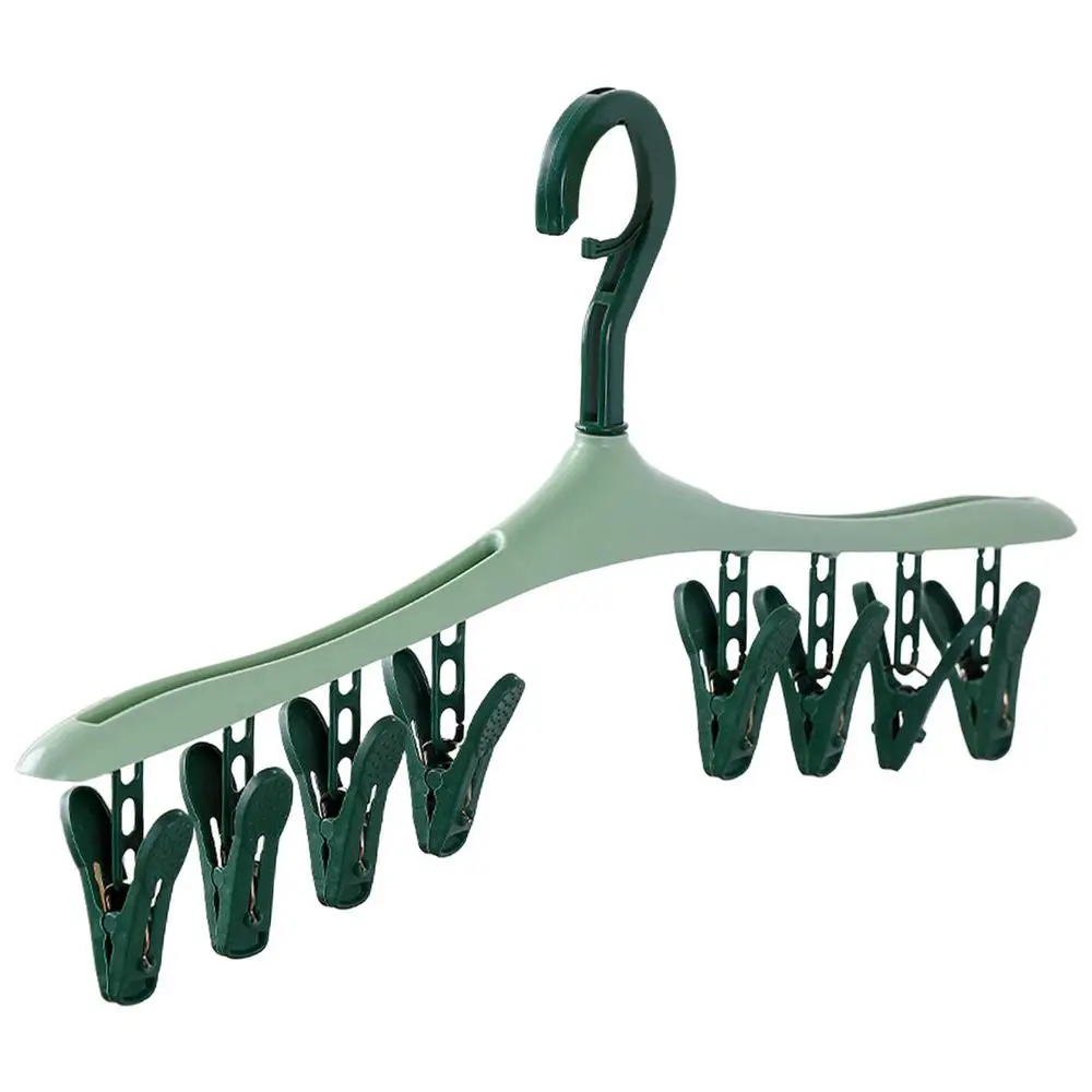 8Clips Clothes Drying Hanger Windproof Underwear Socks Drying Rack Hanger Multifunction Clothes Hanger: green