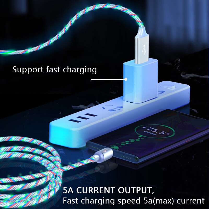 USB Phone Glowing Charging Cable Flow Light Cord Led Wire For Micro USB Type C Fast Charger For iPhone 12 Huawei Xiaomi Sumsung