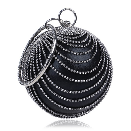 SEKUSA Circular Tassel Rhinestones Women Evening Bags With Handle Diamonds Metal Handbags For Wedding/Party/Dinner Evening Bags: YM1158black