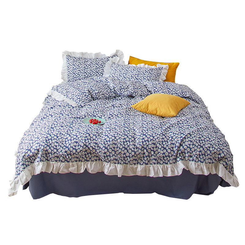 Housse de couette 100% coton à volants, Style japonais rétro, fleur de marguerite, 200x230cm (sans taies d&#39;oreiller)
