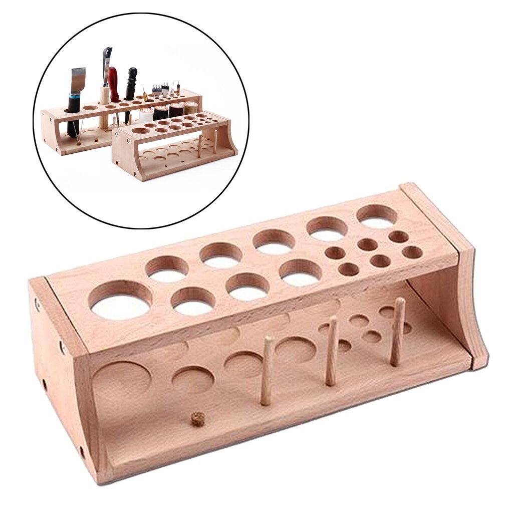 DIY Leather Craft Wood Tool Rack Wooden Stamp Punching Stand Holder Organize Box: 25x10.5x7cm