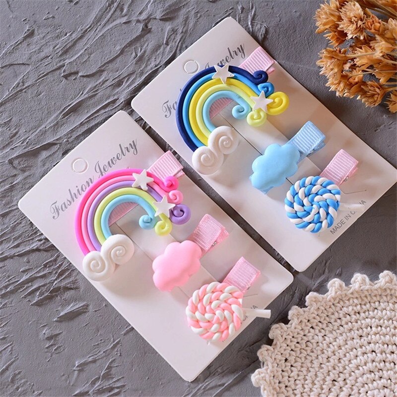 Hair Pins Baby Beauty Hair Pin Accessories Hairclips for Girls Rainbow Cheap 3pcs/set Cute Cloud Lollipop Kids Hairpins Headwear