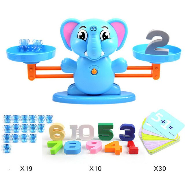 Montessori Math Match Toy Monkey Cow Balancing Scale Preschool Number Balance Toys Baby Educational Learning Board Game: elephant