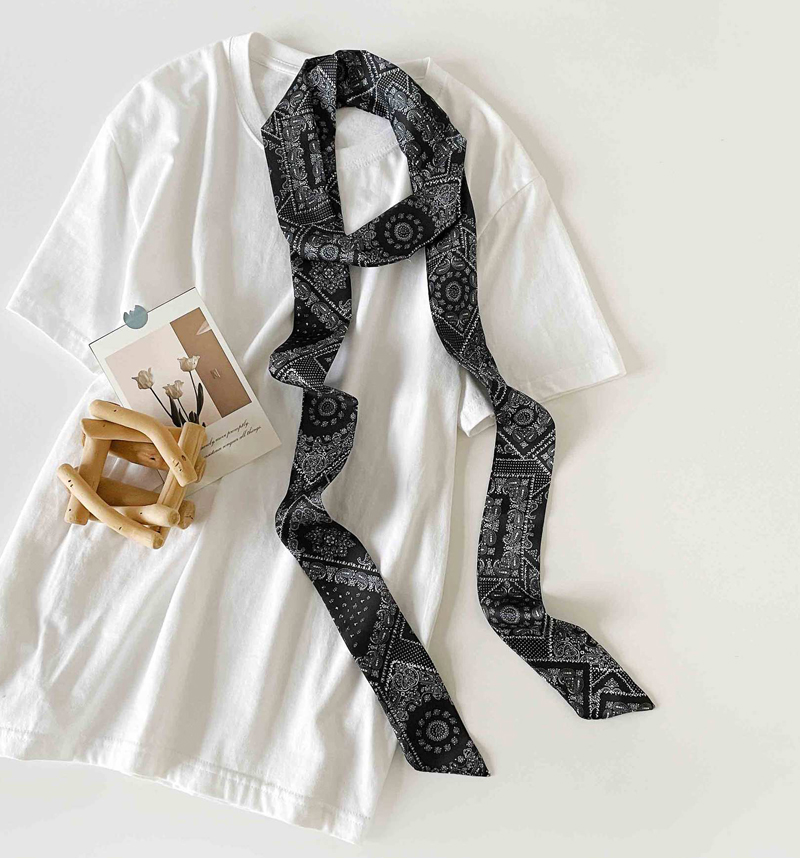 Bufanda de seda larga y estrecha para mujer, banda para la cabeza con estampado de , bolso de corbata pequeño, bufandas delgadas con cinturón de constelación japonesa: CAMEL