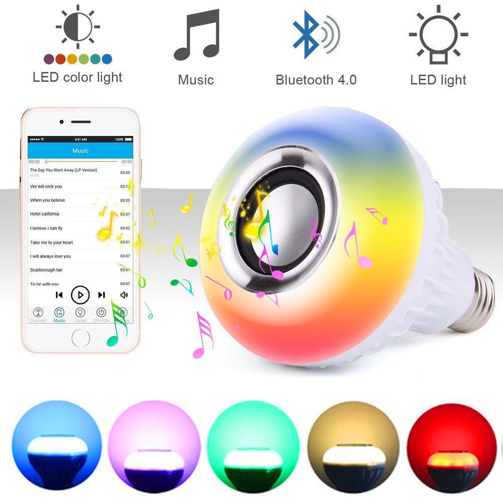 E27 RGB Bluetooth Speaker LED Lamp Licht 12W Muziek Dimbare Draadloze Led Lamp met 24 Keys Afstandsbediening