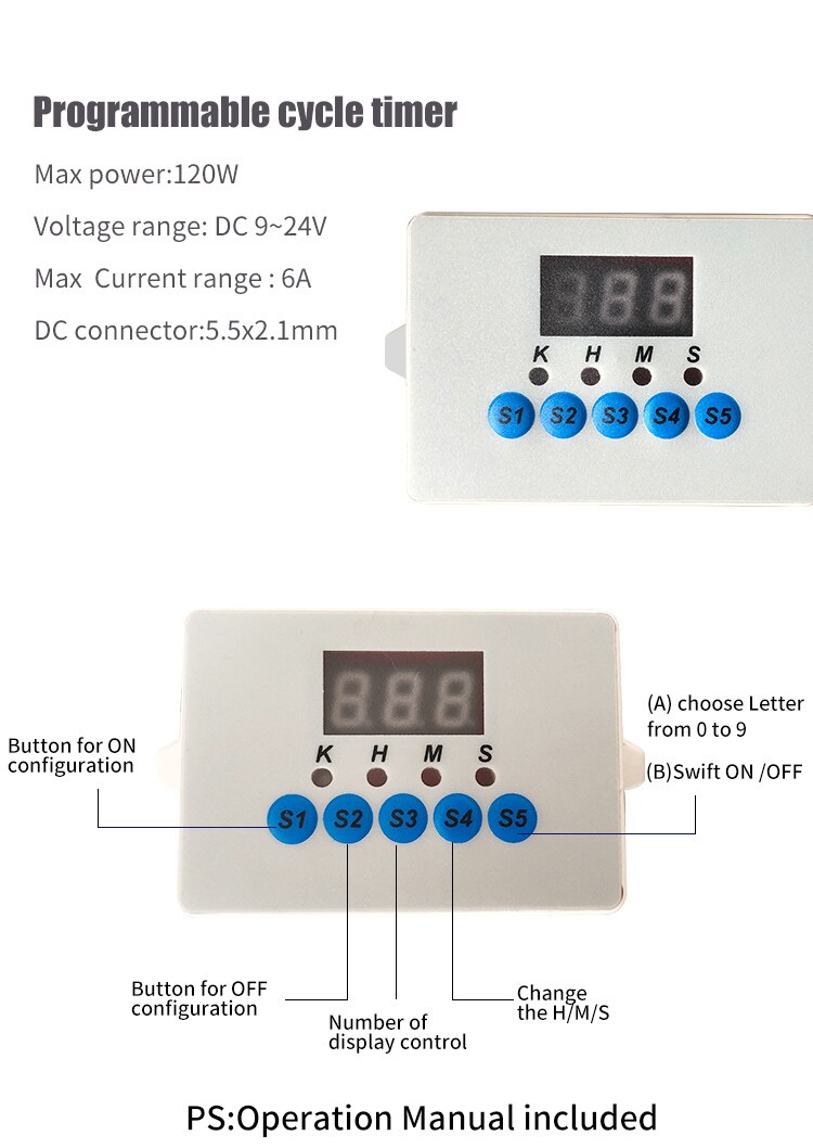 Aeroponics Timer, zyklus Timer, Minimun 1 S, Maximun 999 H, automatische speicher funktion DC9 ~ 24 V, Schnell und bequem