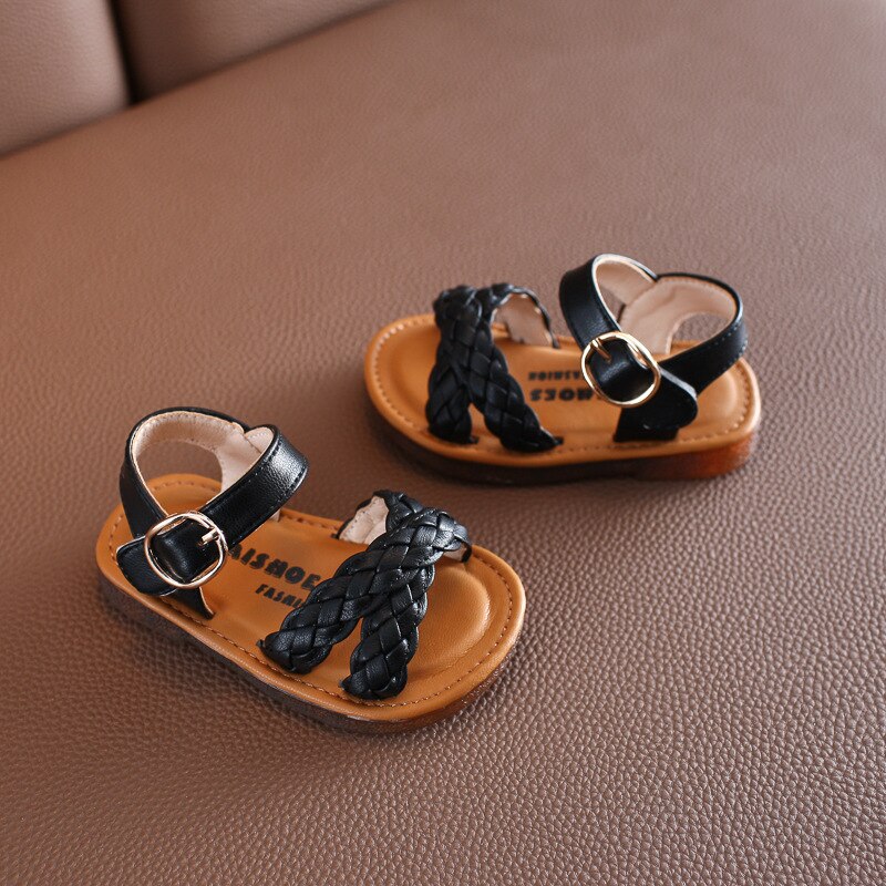 Zomermeisjes sandalen kindersandalen geweven prinses strandschoenen 1-2 jaar kinderschoenen sandalen voor babymeisjes: Zwart / 4