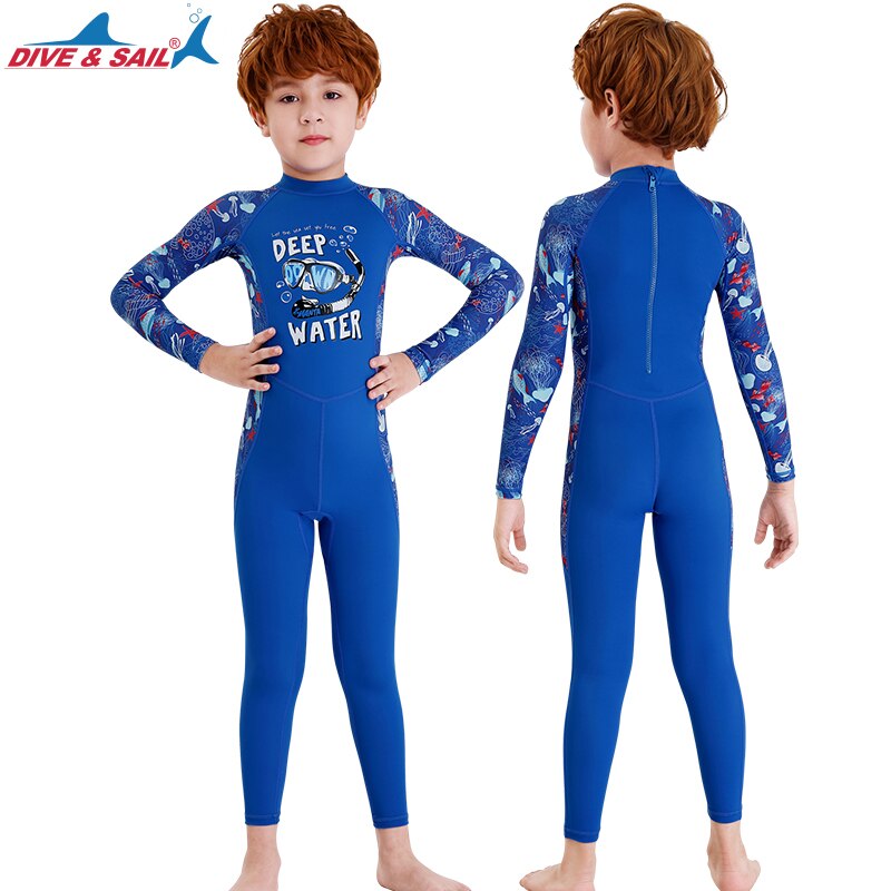 Unisex Children Kids Diving Wetsuit Boys Girls Long Sleeve Jumpsuit Breathable Underwater Surfing Wetsuit One-piece Swimwear