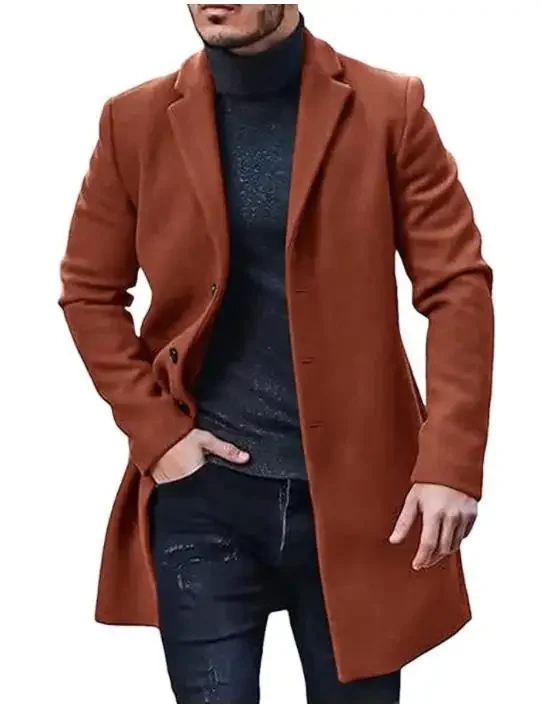 Men's Spring Autumn Mid length Cotton Coat Wool Blended Solid Color Casual Business Slim Fit Windproof Jacket: M / Beige