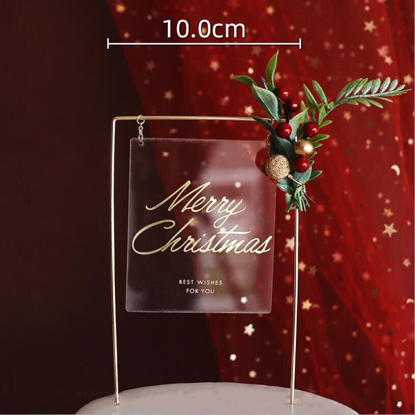 1 set god jul akryl cupcake topper julfest dekoration konstgjorda siden blommor huvud diy ros baktillbehör: Glad torg