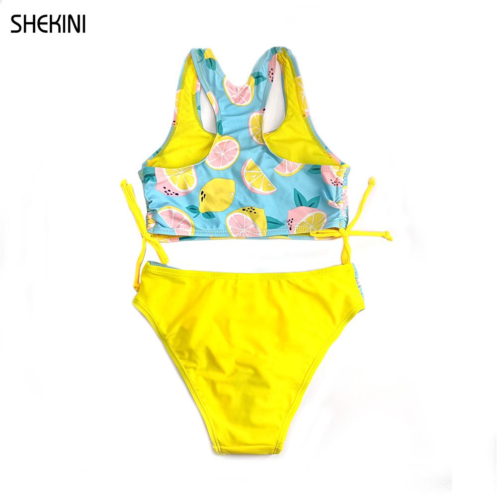 SHEKINI Girls Racerback Print Swimwear Ruched Tie Side Teenage Girls Bikini Set Bathing Suit Two Piece Swimsuits Teen Beachwear