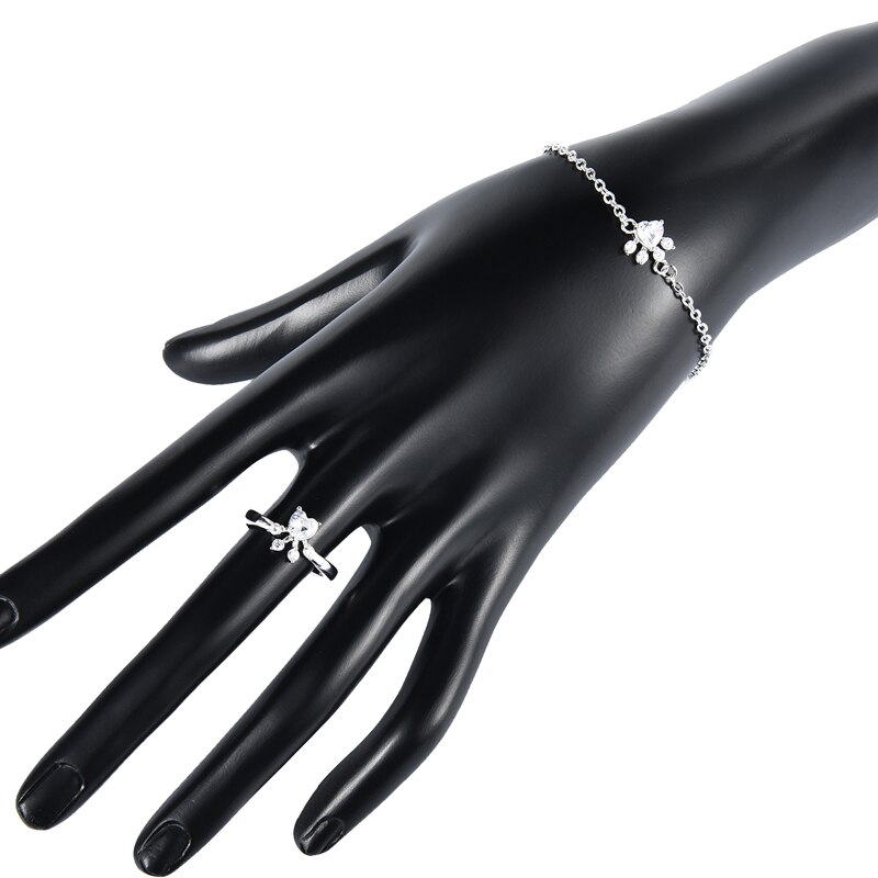 4 Stuks Kat Bear Poot Ring Voor Vrouwen Sieraden Sets Wit Cz Steen Zilveren Kleur Ringen Ketting Armband oorbel Set