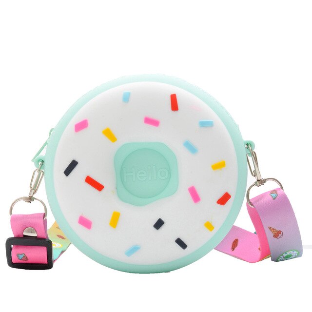 1Pcs Donut Kinderen Bag Leuke Kinderen Portemonnee Wilde Jongens Meisjes Messenger Bag Silicone Kinderen Bag Kids jaar: Green