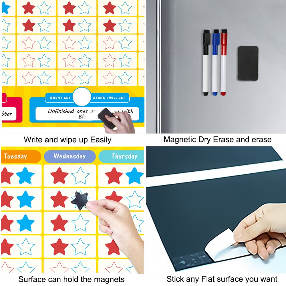 Magnetic Calendar Responsibility Chart Set with Star Chore Fridge Magnets to Track Homework Schedules Task Good Behaviors Reward