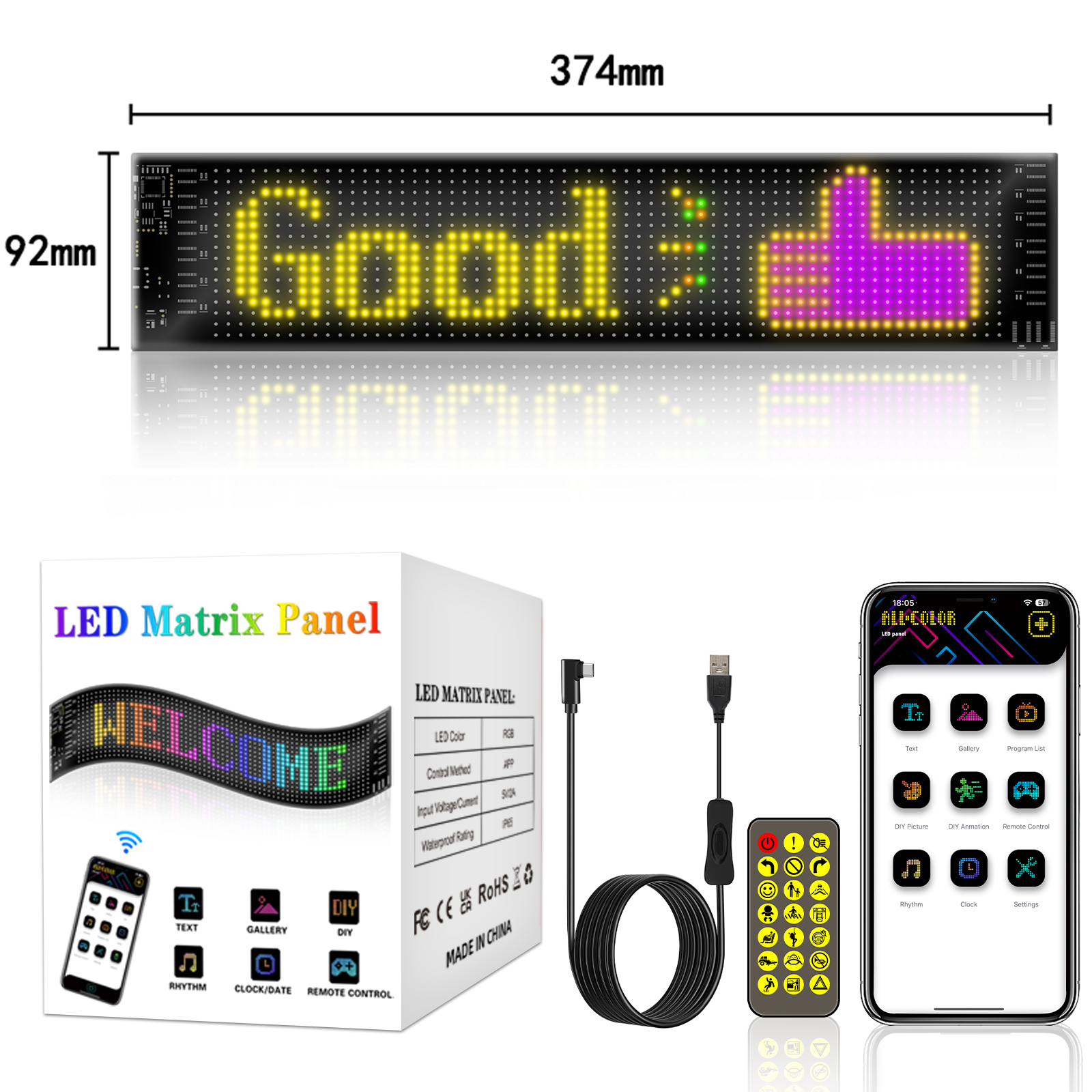 Rgb bluetooth-ohjaus led-näyttöpaneeli matriisi pikselikuvio vieritystekstianimaatio näyttövalo autokaupan näyttöruutu: Keltainen