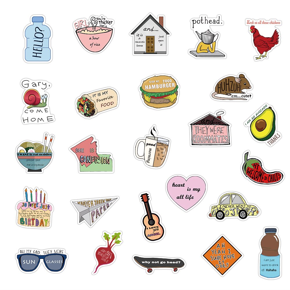 50 PCS Cartoon Simple VSCO Girls Kawaii Stickers For Chidren Toy Waterproof Sticker to DIY Laptop Bicycle Helmet Car Decals