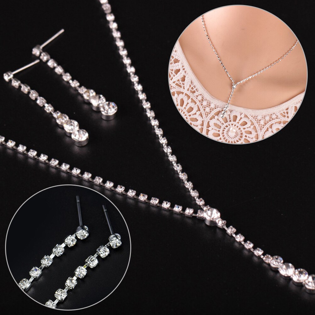 Women Girl Dressing Home Rhinestone Durable Casual Birthday Earring Shopping Necklace Set