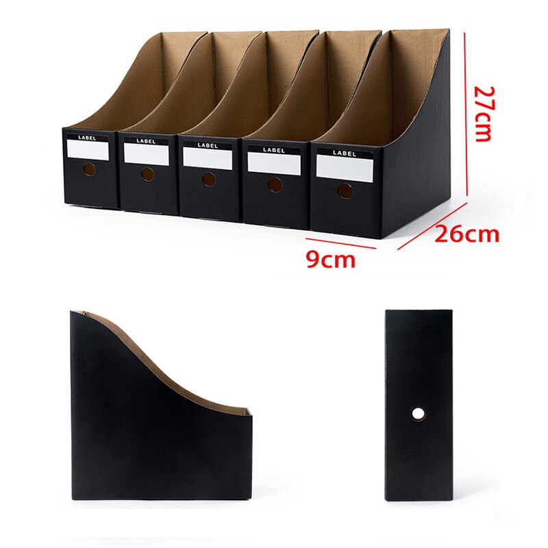 5Pcs/Set File Book Holder School Foldable Desk Organiser Office Letter Magazine Document Storage Cardboard Box Stationery Black