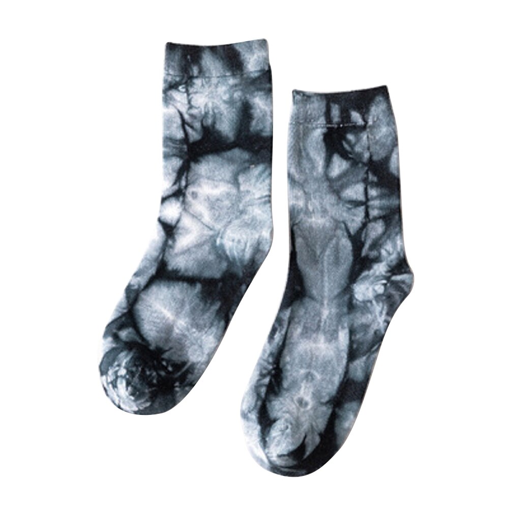 Men Women Cotton Crew Socks, Casual Breathable Tie Dye Printed Socks for Outdoor Hiking Jogging: black