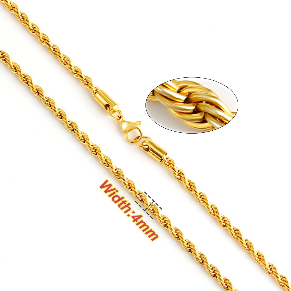 Rope Chain Necklace for Women Men Stainless Steel Twisted Necklace Jewelry 2/3/4/5/6/7 Width: Gold4mm / 60cm