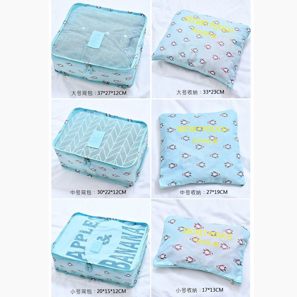 6Pcs/set Portable Travel Storage Bag Totes Waterproof Clothes Packing Cube Luggage Organizer Set