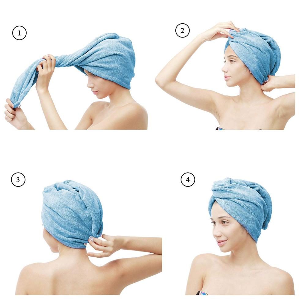 Super Absorberende Voor Lange Krullend Haar Handdoek Met Knop Voor Hoofd Anti-Frizz Microfiber Handdoek Tulband Twist Haar Cap reizen Handdoeken