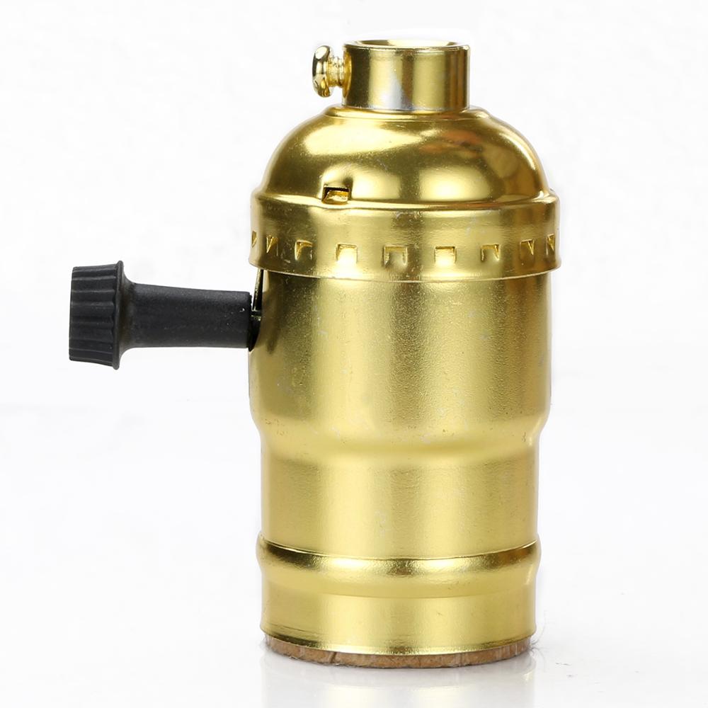 Conector portalámparas de aluminio con interruptor E27, negro perla/latón antiguo/dorado/plateado, Base de iluminación Vintage