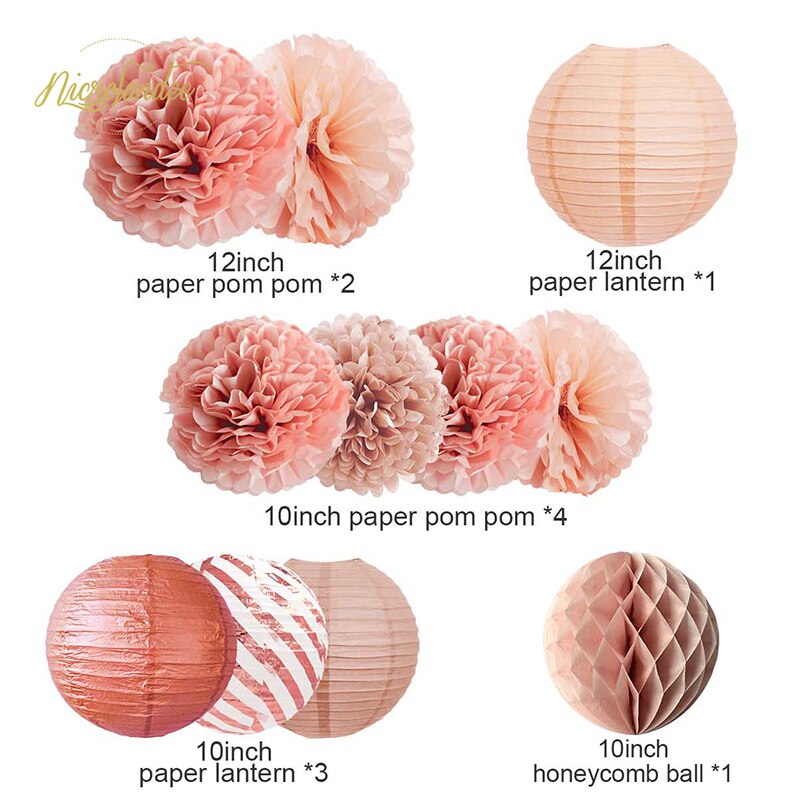 NICROLANDEE 12 Uds. Pompones de papel rosa dorado, decoraciones de para boda, despedida de soltera, Baby Shower