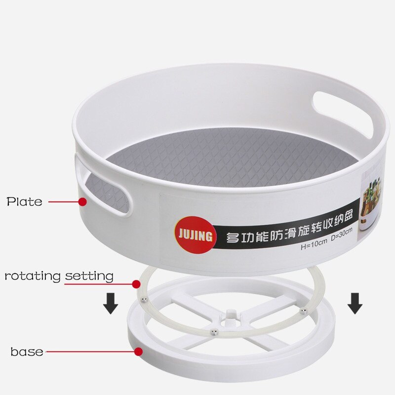 Bandeja de almacenamiento rotativa antideslizante multifunción, estante de plástico giratorio para cocina, baño, , escritorio de cosmética con rotación de 360 grados: Grey-30cm