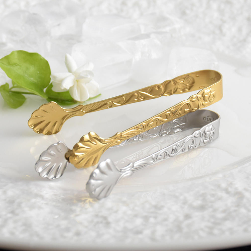 Vintage Rose Relief Rvs Ice Cube Clips Suiker Tang Voedsel Clips Keuken Presenteren Tong Bar