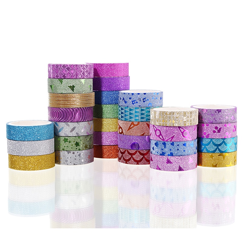 10Pcs Glitter Washi Tape Plakband Diy Decoratieve Scrapbooking Foto Kleur Masking Tape Schoolbenodigdheden Kantoorbenodigdheden