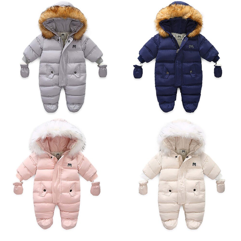 Emmababy Baby Meisjes Jongens Rits Down Jumpsuits Handschoenen Winter Romper Outfits Lange Mouw Hooded Outdoor