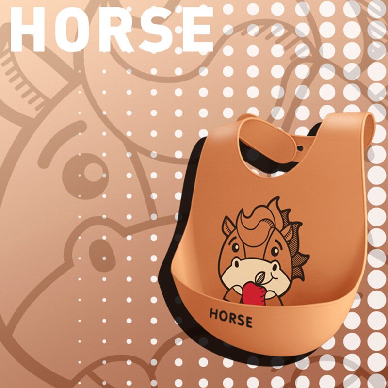 Bebé de silicona impermeable, de Saliva goteando baberos Bandana dibujos animados recién nacido alimentación suave comestible delantales bebé ajustable eructo bufanda: Horse