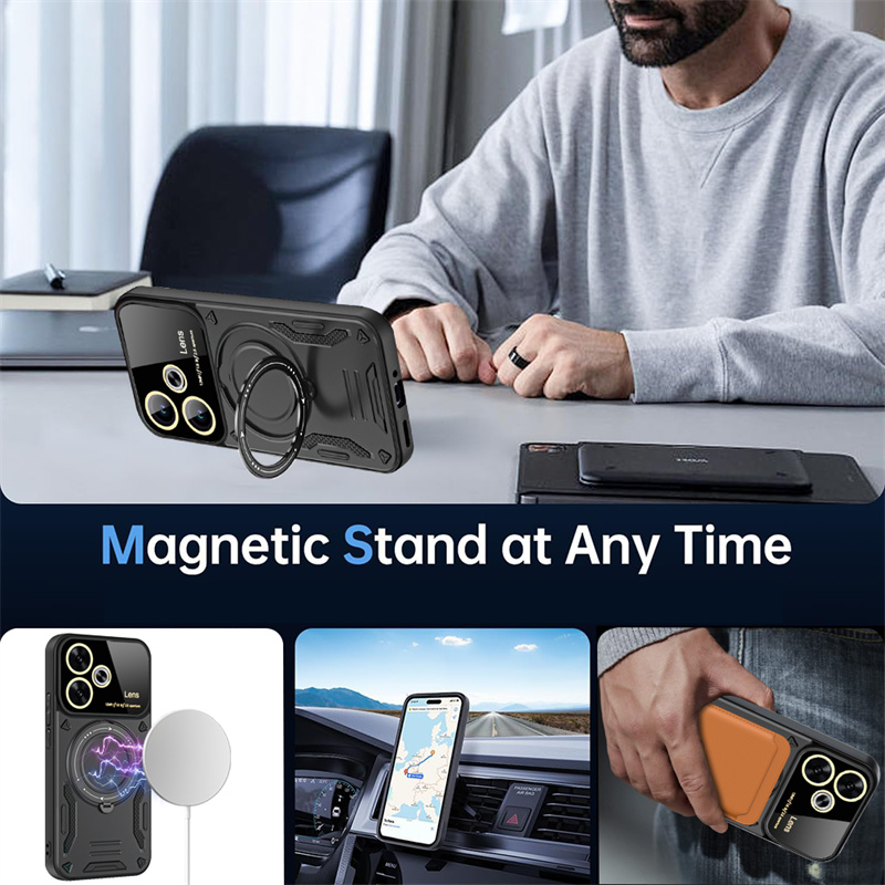 Funda For Xiaomi Poco F6 5G Case Armor Magnetic Ring Magsafe Case For PocoF6 Pocco Poko Little F 6 F6 6F Wireless Charging Cover