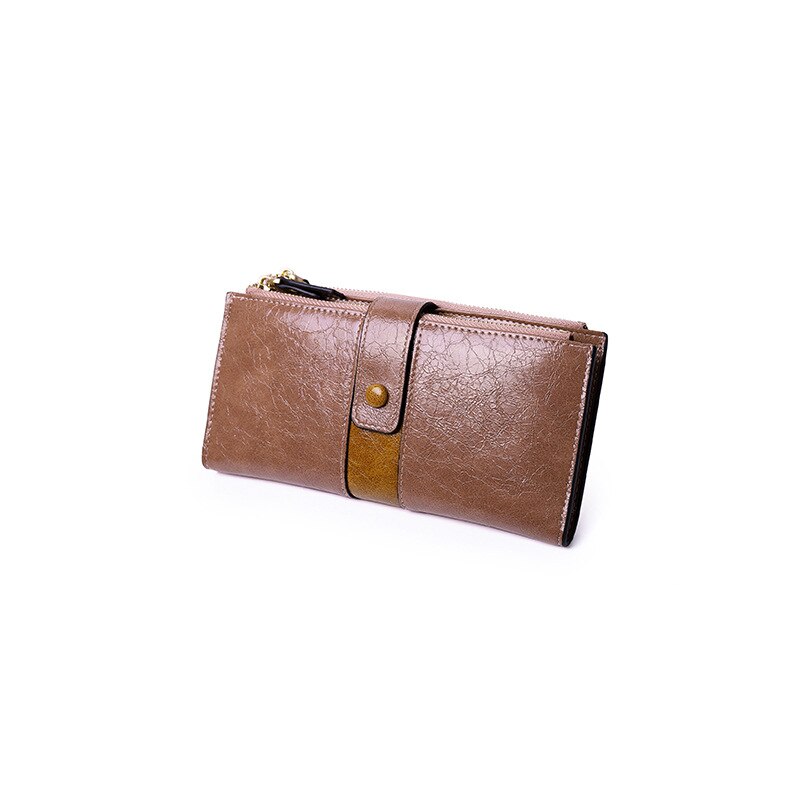 Carteira de couro longo das mulheres grande capacidade telefone procket titular do cartão carteiras bolsa feminina embreagem zíper marca designer bolsas: Marrom