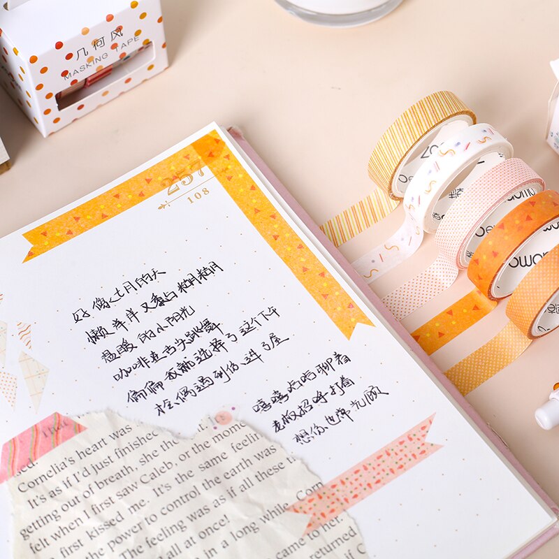 Valiosopa 5Pcs Basic Kleur Papier Washi Tape Set 10Mm Kant Streep Grid Zwart Grijs Lijm Afplakband Decoratie stickers A6634